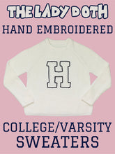 Load image into Gallery viewer, Hand Embroidered College Varsity Sweater, Fall Knit Sweater, Custom College Sweater, Custom Letter Sweater, Vintage Look Sweater