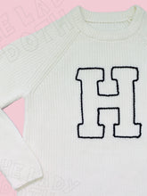 Load image into Gallery viewer, Hand Embroidered College Varsity Sweater, Fall Knit Sweater, Custom College Sweater, Custom Letter Sweater, Vintage Look Sweater