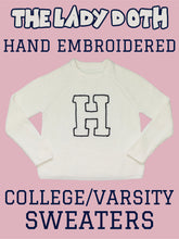 Load image into Gallery viewer, Hand Embroidered College Varsity Sweater, Fall Knit Sweater, Custom College Sweater, Custom Letter Sweater, Vintage Look Sweater

