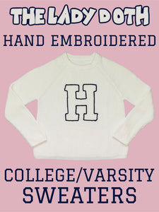 Hand Embroidered College Varsity Sweater, Fall Knit Sweater, Custom College Sweater, Custom Letter Sweater, Vintage Look Sweater