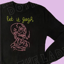 Load image into Gallery viewer, Hand Embroidered Van Gogh Inspired 100% Cashmere Sweater, Smoking Skull, The Lady Doth
